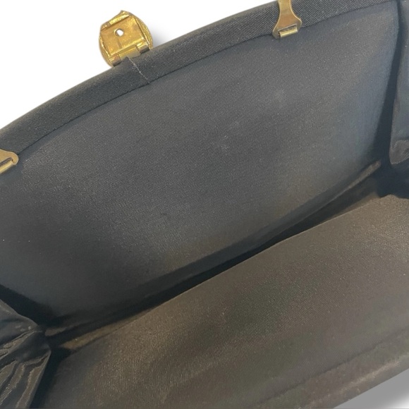 Vintage 1950s–60s Admiral Black Faille Evening Clutch – Rhinestone Leaf Clasp
